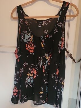 torrid Black Floral Tank with Coral and Light Blue Blooms